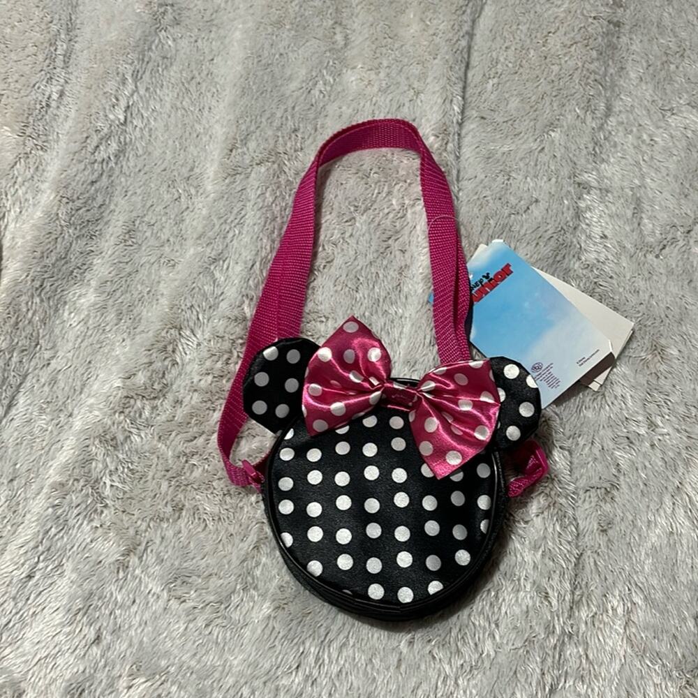 Disney Minnie Mouse round black white polka dot purse w/ adjustable strap nwt